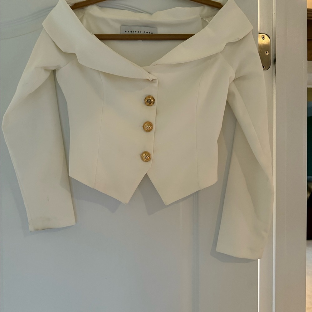Balmain White Off-Shoulder Blazer